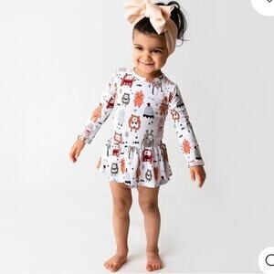 Little Bum Bums Scaring Is Caring NATURAL BAMBOO Ruffle Dress Bodysuit 6-12
